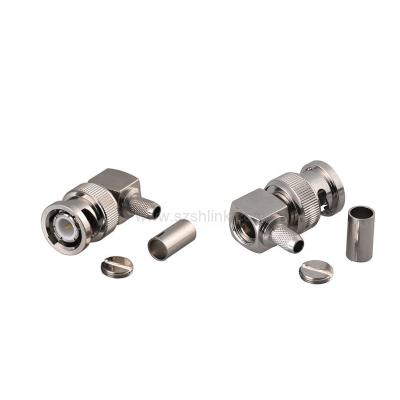 China Male RF BNC Crimp Right Angle Connector For RG58 RG142 Cable for sale