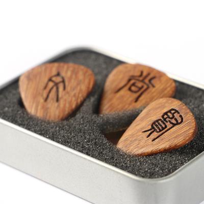 China Solid Wood Boxed Solid Wood Guitar Picks 3 Customizable Logo Custom Guitar Picks for sale