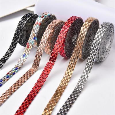 China Shinning Self Adhesive Rhinestone Strip Crystal Diamond Ribbon Hot Fix Diamond Bling Ribbons Roll Banding Belt Wrap Stickers for sale