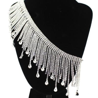 China Shinning Handmade Rhinestone Chain Trimmings Sew On Tassel Glass Chain Trim For Clothes Jewelry Crafts for sale