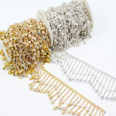 China Shinning Rhinestone Tassel Fringe Trim Applique Sewing Crafts Ideal Wedding Party Clothing DIY Decoration Crystal Close Chain for sale