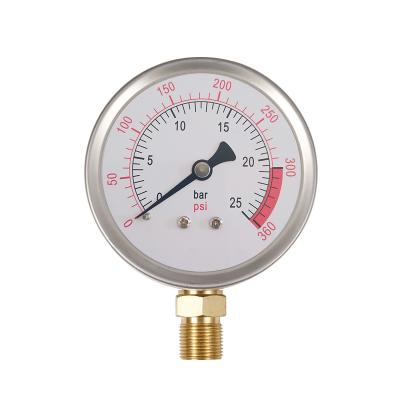 China High Quality Radial 25Bar Air Dry Stainless Steel Pressure Gauge Gauge With 1/4