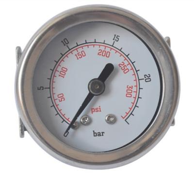 China Machine Equipment 25Bar 40MM Silver Color Axial Pressure Gauge Iron Case Instrument Bracket Pressure Gauge Meter for sale