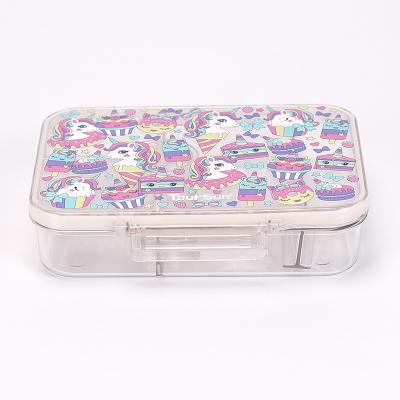 China Freshness Keeping OEM Personalized Clear Rectangle Lunch Box With Dividers BPA Free Custom Printed Portable Plastic Kids Bento Lunch Box for sale