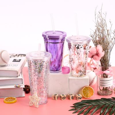 China Wholesale Viable Double BPA Free Glitter Tumbler Insulated Plastic Acrylic Cup With Straws Plastic Lean Tumbler Sipper Cup for sale