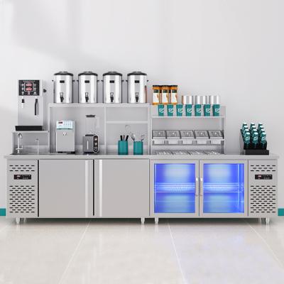 China Eco - Friendly Commercial One Stop Service Bubble Milk Tea Bar Table With Refrigerate for sale