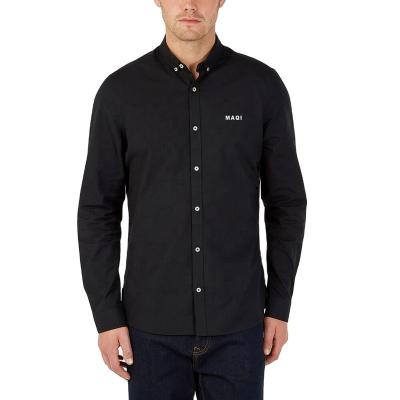 China superdry casual formal thick fit anti-pilling shirt black uniform designer men simple solid slim shirts men for sale