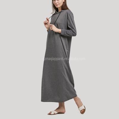 China Plus size women winter gray hooded dresses maxi floor length spring long sleeve dress anti-static casual luxury female good quality hoodie for sale