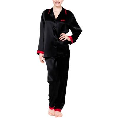 China QUICK DRY Casual Sleepwear Home Use Women Designer Pajamas US EU Size 100% Silk Two Piece Pajamas Set for sale