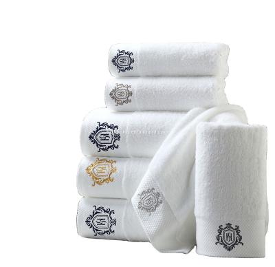 China Hotel Disposable 5 Star Luxury Embroidery White Bath Towel Set Cotton Beach Towel Brand Large Quick-drying 100% Absorbent Bathroom Towel for sale