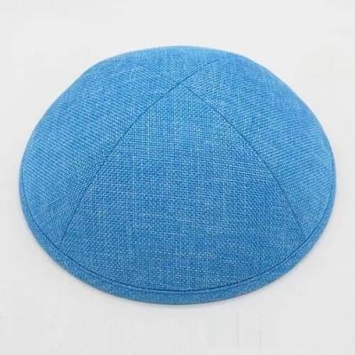 China Custom Embroidery Muslim Jewish Logo Velvet Suede Yamulka Kippah Topper Blue Linen Kippot Character Hat for sale