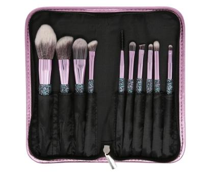 China High Quality Custom Logo Makeup Brush 10pcs Aluminum Fiber Handle+acrylic+man-made Custom Quicksand Makeup Brush Set for sale