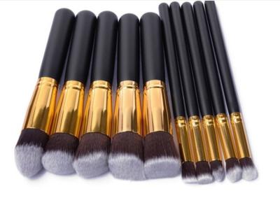 China 2021 new 10pcs wooden makeup brush portable fiber handle+aluminum tube+man-made black gold and black silver makeup brush set for sale