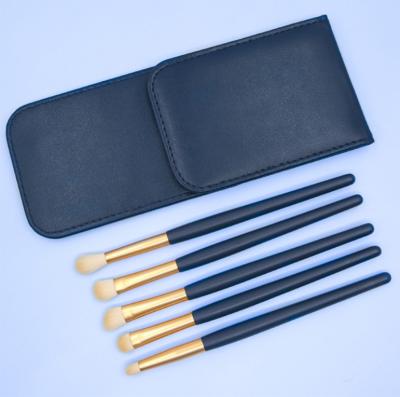 China Amazon Best selling 5 fiber wooden handle+aluminum tube+man-made eyeshadow makeup brush PU leather case for sale