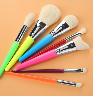 China OEM Wooden Logo Cosmetic Brush custom made handle+aluminum fiber tube+man-made rainbow Rod Cosmetic Brush Set of 7 pieces for sale