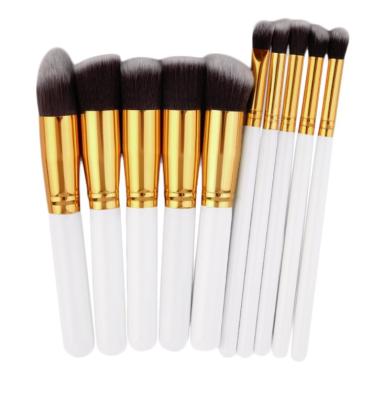 China Hot sale 10pcs wooden makeup brush portable fiber handle+aluminum tube+man-made black gold and black silver makeup brush set for sale