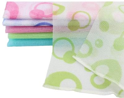 China EXFOLIATE Long Band Towel Bath Bubble Towel Custom Nylon Printing Coarse Sand Bubble Towel for sale