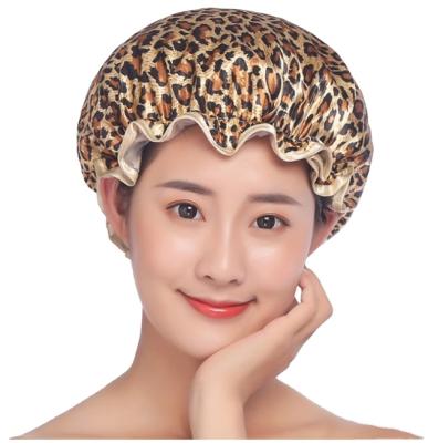 China Pastoral Wholesale Adult Double-Layer Printed Satin Waterproof High Quality Shower Cap With Custom Logo for sale