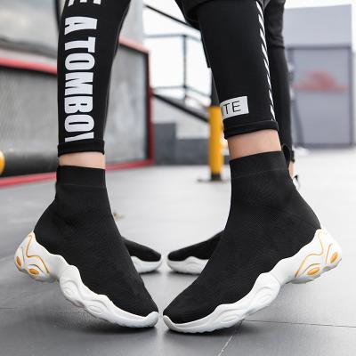 China CUSHIONING Fly Knitted Tenisky Unisex Gym Plus Size Shoes Sport Casual Shoes Men's Dropship Kasut Trend High Top Air Cushion Sock Shoes for sale