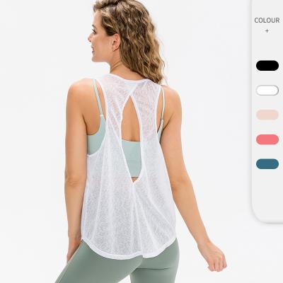 China Loose Sweat-Wicking Yoga Blouse Sport Tops Woman Gym Fitness Yoga Tops Mesh Fitness Vest Breathable Activewear Workout Sportswear for sale