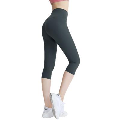 China New Sweat-Wicking Double Side Swept Nude Yoga Capris Sports Biker Seamless Shorts Raise High Pants Waist Gaiters for sale