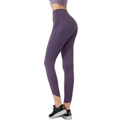 China Sweat-Wicking new double-sided brocade feel naked yoga pants fitness high lift sports women's tight elastic waist running pants for sale