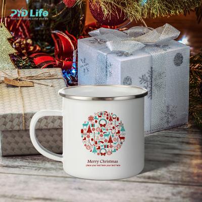 China Hot Selling PYD Viable Life 12oz Custom Metal Christmas Sublimation Enamel Camping Mug Coffee Enamel Steel Mug for sale