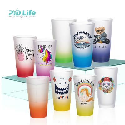 China PYD Sustainable Life 17oz 500ml Custom Design Gradient Color Frosted Bulk Coffee Tumblers Glass Mugs for sale