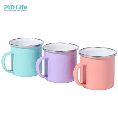 China 12oz Life Newest Colors PYD Custom Mug Low MOQ Metal Mug Viable Promotional Enamel Mug Stocked for sale