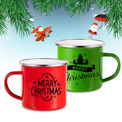 China 2020 Christmas Viable Gifts New Arrival Coffee Mug Sublimation Green Red Green Christmas Enamel Mug for sale