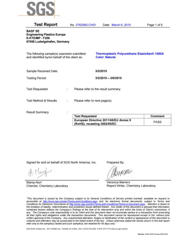 MATERIAL CERTIFICATE - HENGENSI INDUSTRY(DONG GUAN) CO.,LTD