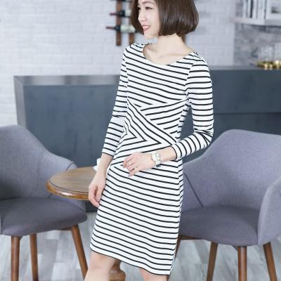 China Cotton Anti-static Black and White Striped Ladies Casual Home Dress Pajamas for Ladies Long Skirt for sale