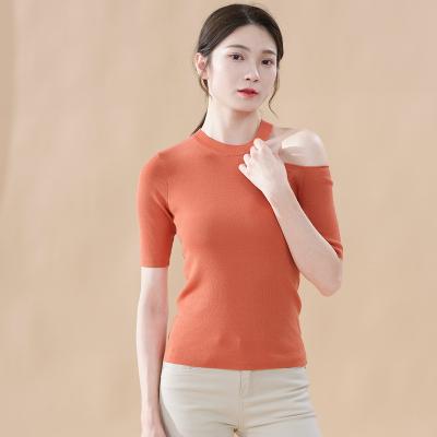 China Anti-wrinkle 2021 Korean fashion sexy strapless five-point sleeve knit sweater solid color round neck thin mid-sleeve bottoming shirt tops for sale