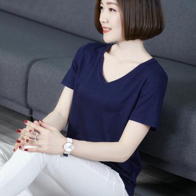 China 2021 Summer Women's Small Neck Short Sleeve T-shirt Anti-wrinkle Solid Color Simple Round Blouse T-shirt for sale