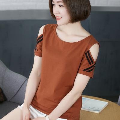 China Anti-Wrinkle Ladies Loose Casual Single Shoulder Short Sleeve White T-Shirt for sale