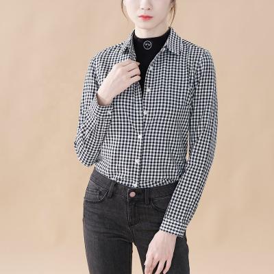 China New 2021 women's new simple long-sleeved shirt plaid lapel fashion anti-pilling casual loose straight blouse for sale