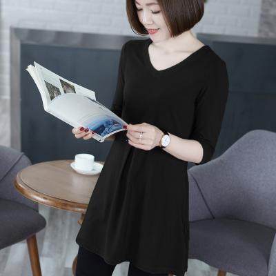 China Spring 2021 New Viable Fashion Women's Mid-sleeve Solid Color Summer Korean Casual Dresses V-Neck Women's Dresses for sale