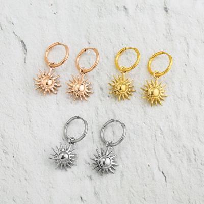 China TRENDY Gold Aloha Boho Style Stainless Steel Sunflowers Drop Earrings Sun Earrings Like Fashion Lady Best Gift for sale