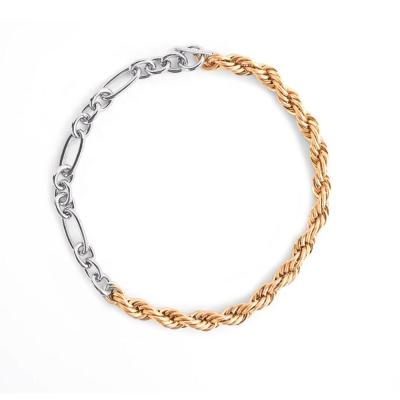 China Fashionable PUNK Chain Chunky Link Necklace Contrast Rope Tone Toggle Clasp Stainless Steel Jewelry Two for sale