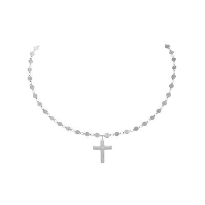 China FASHIONABLE Stainless Steel Multiple Round Chain Crystal Cross Pendant Choker Necklace Small For Beach Girl for sale