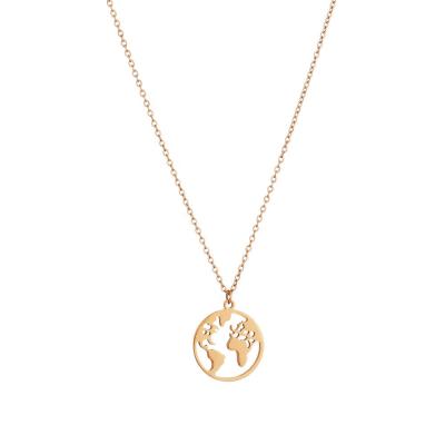 China Wholesale CLASSIC Circle Gold Simple Design Delicacy World Map Necklace Pendant Jewelry For Woman Man Best Friend Gift for sale