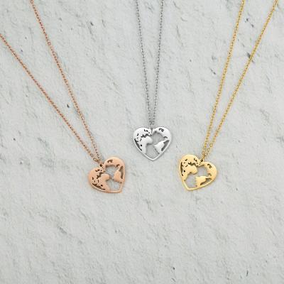 China TRENDY Jewelry Titanium Steel Ocean World Is In My Heart Map Necklace Pendant For Woman Romantic Valentine Gifts for sale