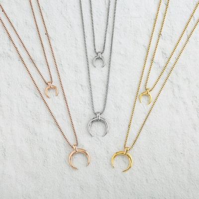 China 2022 TRENDY Layered Vintage Stainless Steel Double Moon Pendant Necklace As Wife Best Gift for sale