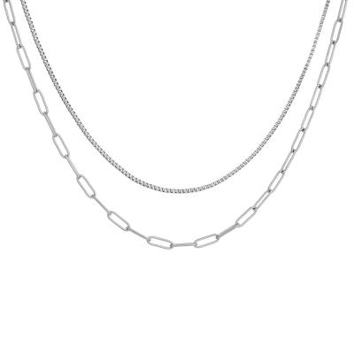 China Hot Selling Stainless Steel TRENDY To Largo Box Chain Chunky Double Coherent Layered Choker Necklace For Mother's Day for sale