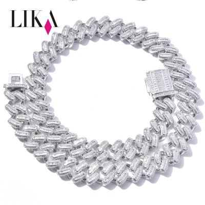 China LIKA Hot Sale 15mm Iced Out Outlet Hip Hop Jewelry Cuban Link Fork Miami Rhinestones Wave Jewelry Necklace Mens Chain Necklace for sale