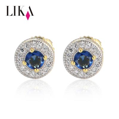 China New Hip Hop LIKA Earrings S925 Sterling Silver Round Micro Sapphire Red Earrings For Men And Women High Grade Hip Hop Accessories for sale