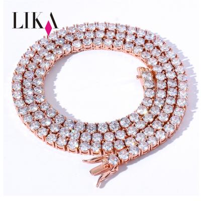 China Hip-hop America and Europe Popular New Style Hot Sale Tennis Chain 4mm Pink Zircon Iced Out CZ Tennis Necklace for sale