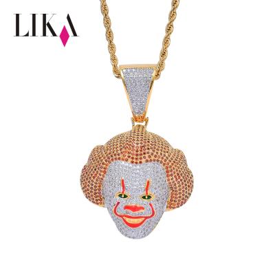 China Hot Selling LIKA Classic Design Men's Hip Hop Hallowewn Gift Iced Out Clown Pendant Necklace Jewelry Zircon D.C.A. for sale