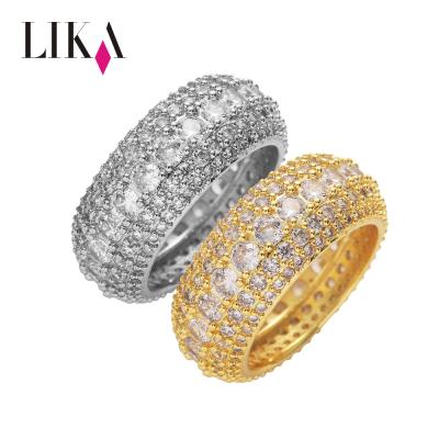 China Hiphop Ring LIKA New Arrival Hiphop Women's Men's and Women's Couple Five Row Diamond Prong Set Gold Silver CZ Rings 18k Gold Plated Ring for sale