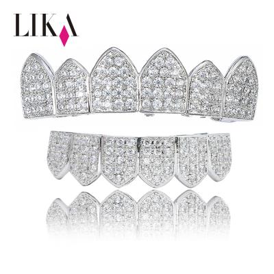 China LIKA Casual/Sporting False Teeth Hiphop Grillz Teeth Product Group Bullion Copper Micro Pave CZ Bling Bling Gold Teeth Grillz Vampire Fangs for sale